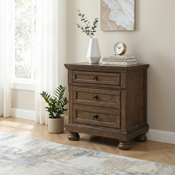 English Elm Traditional Solid Wood Nightstand with Felt Jewelry Tray and Antique Pewter Knobs B011P569551