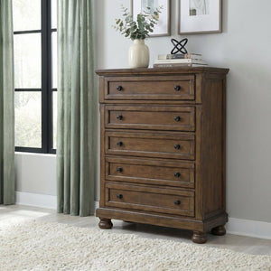 English Elm Traditional Seven Drawer Dresser with Mirror Solid Wood Dark Brown Bedroom Set 5-Drawer Tall Chest B011P569557