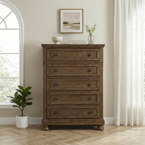 English Elm Traditional Seven Drawer Dresser with Mirror Solid Wood Dark Brown Bedroom Set 5-Drawer Tall Chest B011P569557