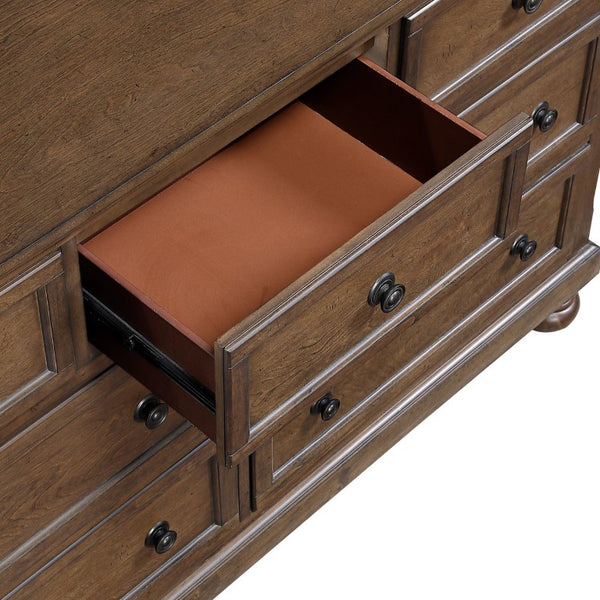 English Elm Traditional Seven Drawer Dresser with Mirror Solid Wood Dark Brown Bedroom Set 7-Drawer Dresser B011P569558