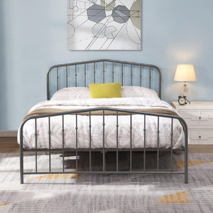 English Elm Dark Gray Victorian Iron Platform Bed Ornate Arc Headboard for a Stylish Bedroom B011P572050