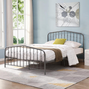 English Elm Dark Gray Victorian Iron Platform Bed Ornate Arc Headboard for a Stylish Bedroom B011P572050