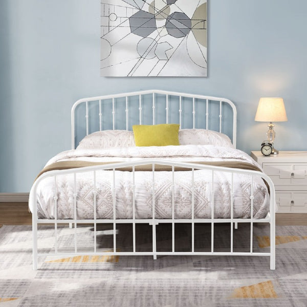 English Elm White Victorian Arc Iron Platform Bed Romantic Scrollwork Headboard for Bedroom B011P572051