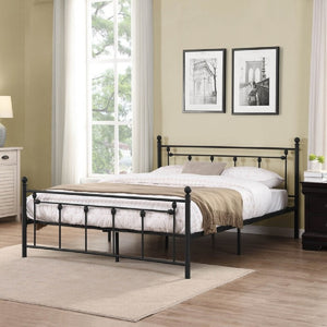 English Elm Elegant Victorian Wrought Iron Queen Platform Bed Ornate Architectural Matte Black Frame B011P572054