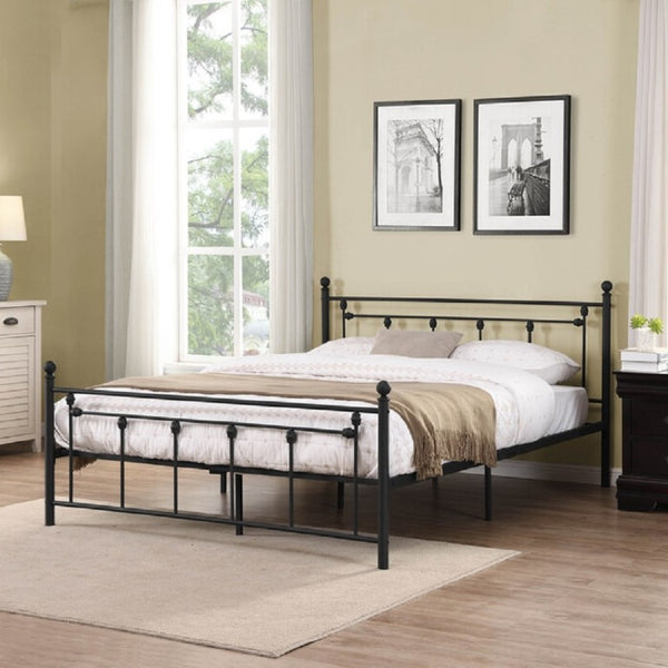 English Elm Elegant Victorian Wrought Iron Queen Platform Bed Ornate Architectural Matte Black Frame B011P572054