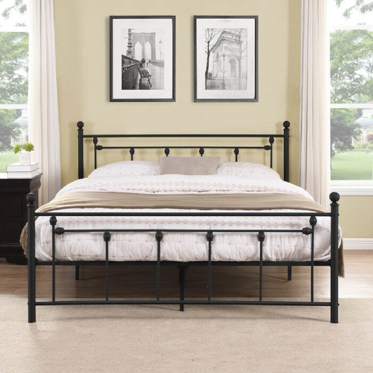 English Elm Elegant Victorian Wrought Iron Queen Platform Bed Ornate Architectural Matte Black Frame B011P572054