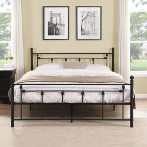 English Elm Elegant Victorian Wrought Iron Queen Platform Bed Ornate Architectural Matte Black Frame B011P572054