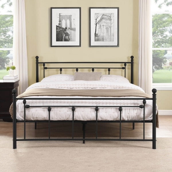 English Elm Elegant Victorian Wrought Iron Queen Platform Bed Ornate Architectural Matte Black Frame B011P572054