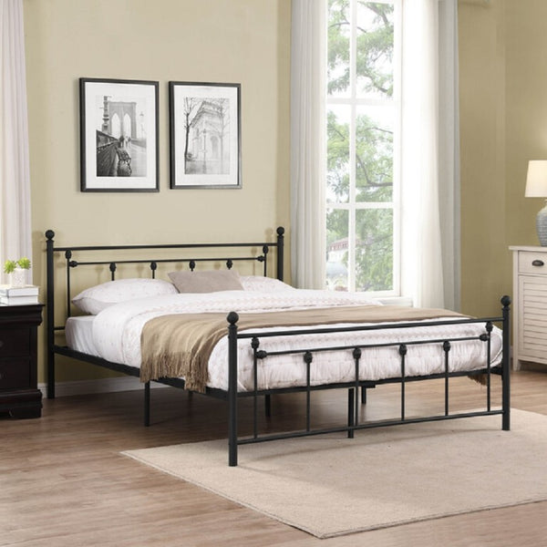 English Elm Elegant Victorian Wrought Iron Queen Platform Bed Ornate Architectural Matte Black Frame B011P572054