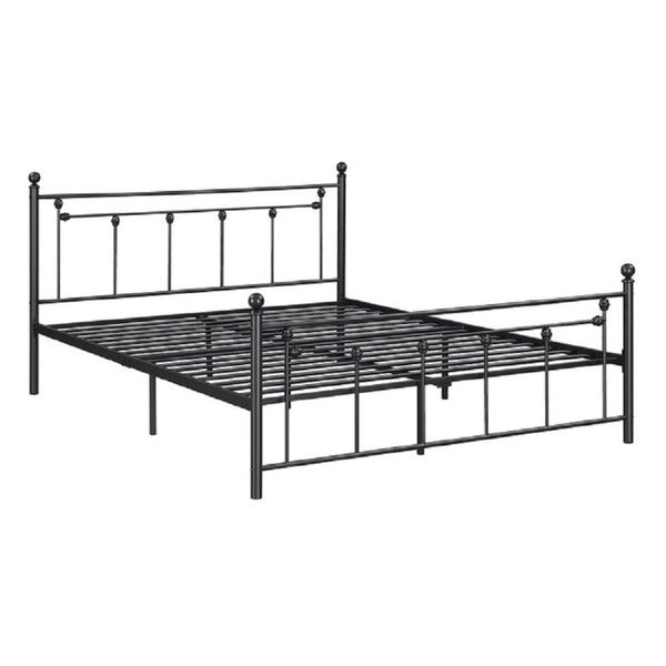 English Elm Elegant Victorian Wrought Iron Queen Platform Bed Ornate Architectural Matte Black Frame B011P572054
