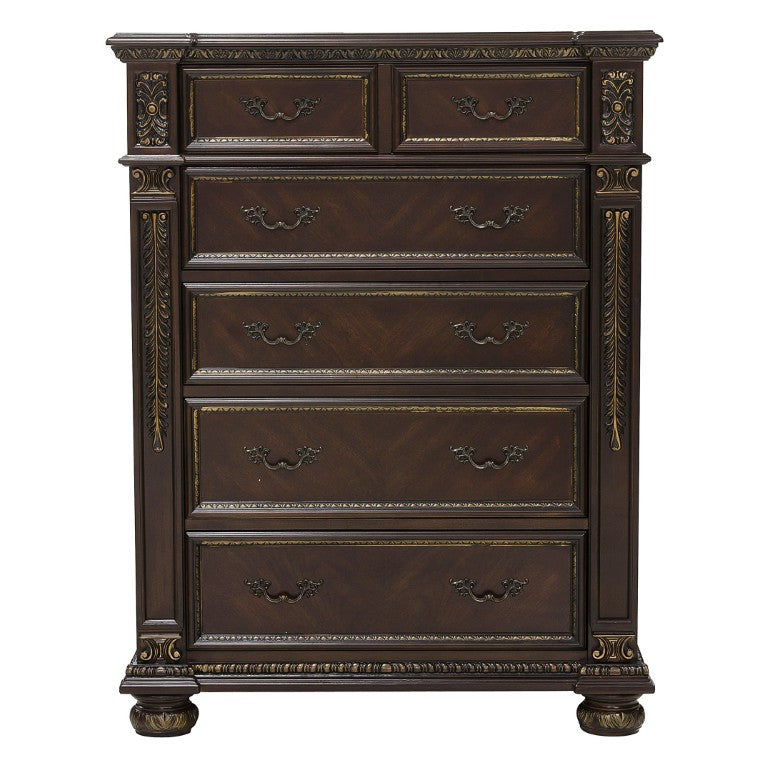 English Elm Chest of Drawers Old World European Style Cherry Veneer with Carved Molding Detail B011P572540