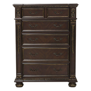 English Elm Chest of Drawers Old World European Style Cherry Veneer with Carved Molding Detail B011P572540