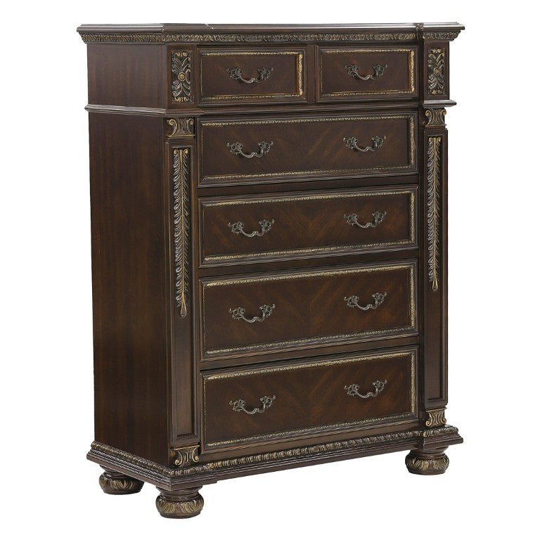 English Elm Chest of Drawers Old World European Style Cherry Veneer with Carved Molding Detail B011P572540