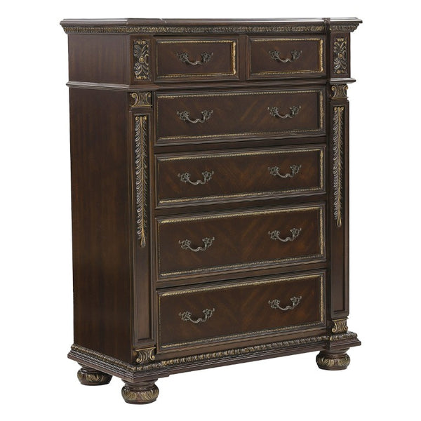 English Elm Chest of Drawers Old World European Style Cherry Veneer with Carved Molding Detail B011P572540