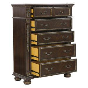 English Elm Chest of Drawers Old World European Style Cherry Veneer with Carved Molding Detail B011P572540