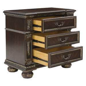 English Elm Nightstands Traditional Cherry Veneer Pair with Carved Molding and Three Drawers Each B011P572541