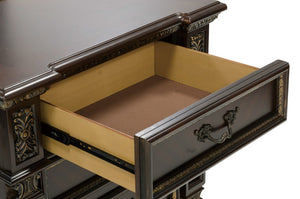 English Elm Nightstands Traditional Cherry Veneer Pair with Carved Molding and Three Drawers Each B011P572541
