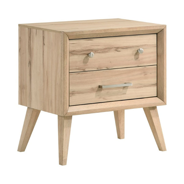 English Elm Nightstands Mid-Century Modern Oak Finish Set of Two with Tapered Legs and Brushed Nickel B011P572543