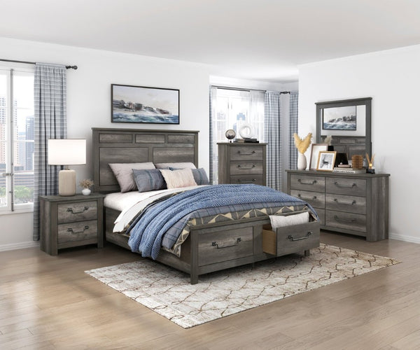 English Elm Nightstands Set of 2 Engineered Wood Faux Gray Finish with Gunmetal Drawer Pulls B011P572545
