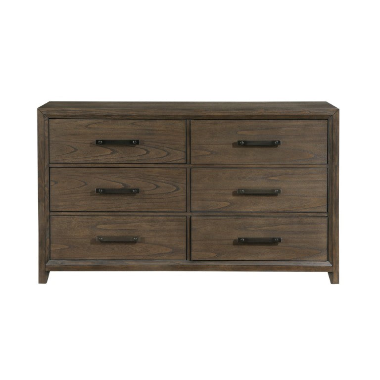 English Elm Dresser Cambridge Six Drawer Mindy Veneer Wire Brushed Walnut with Black Nickel Pulls B011P572548