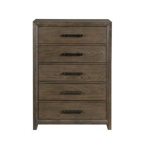 English Elm Chest of Drawers Five Drawer Mindy Veneer Tall Storage with Dark Walnut Brushed Finish B011P572549