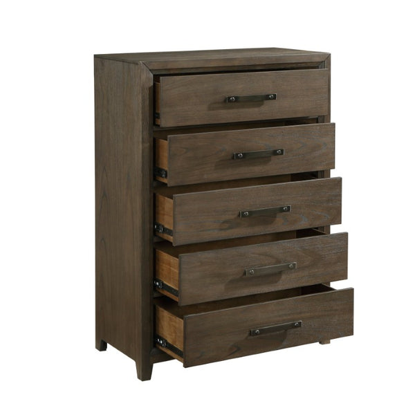 English Elm Chest of Drawers Five Drawer Mindy Veneer Tall Storage with Dark Walnut Brushed Finish B011P572549