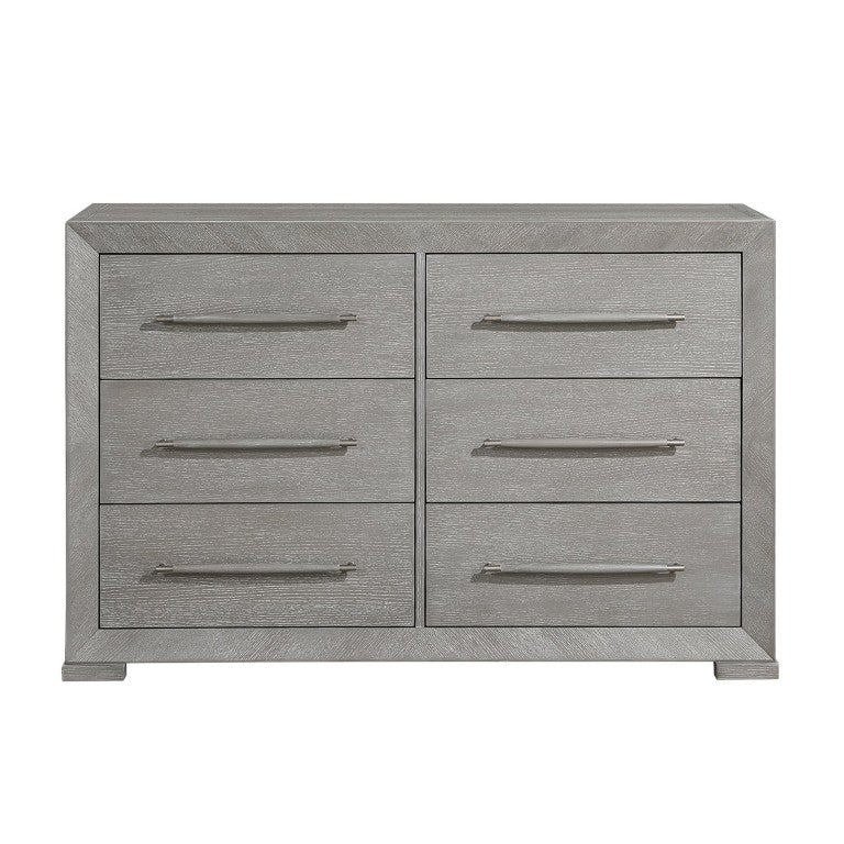 English Elm Dresser Six Drawer Contemporary Gray Oak Grain Bedroom Storage with Smooth Ball Bearing Glides B011P572555