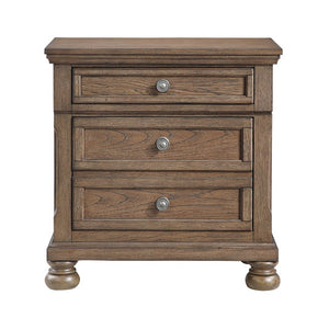 English Elm Nightstands Antique Brown Set of 2 with Felt Lined Drawer and Birch Veneer Finish B011P572571