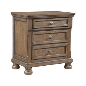 English Elm Nightstands Antique Brown Set of 2 with Felt Lined Drawer and Birch Veneer Finish B011P572571