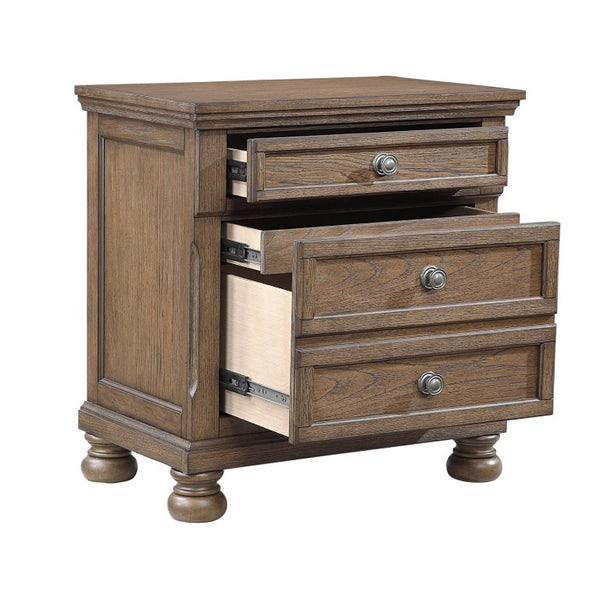 English Elm Nightstands Antique Brown Set of 2 with Felt Lined Drawer and Birch Veneer Finish B011P572571