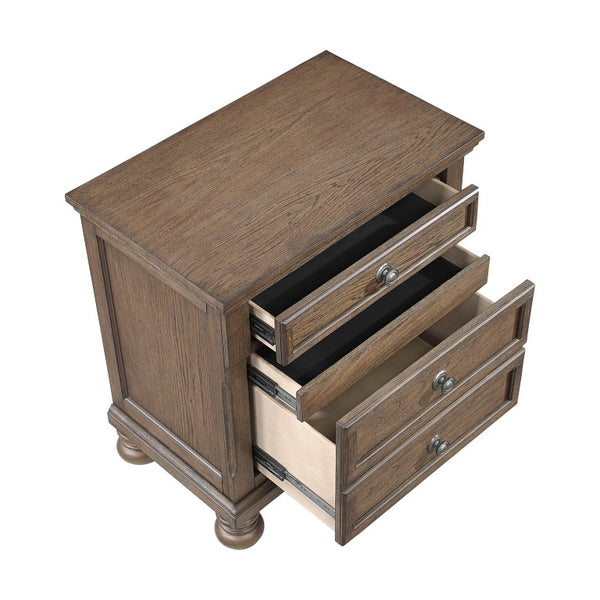 English Elm Nightstands Antique Brown Set of 2 with Felt Lined Drawer and Birch Veneer Finish B011P572571