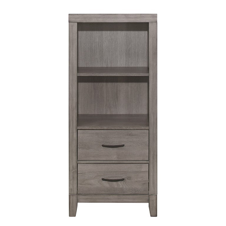 English Elm Nightstand Industrial Pier Tower with Open Cubbies and Drawers for Modern Bedrooms B011P572576