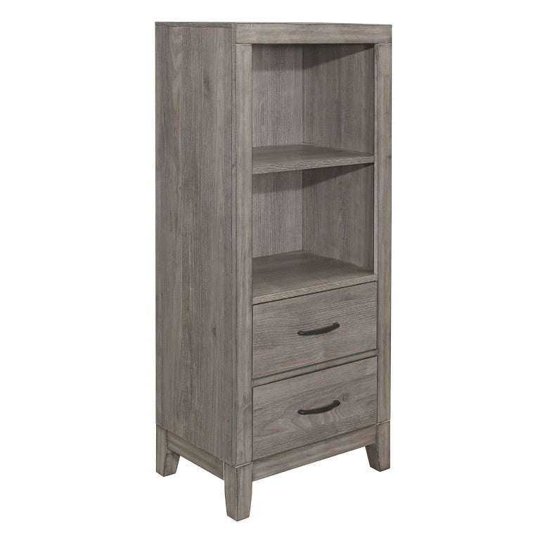 English Elm Nightstand Industrial Pier Tower with Open Cubbies and Drawers for Modern Bedrooms B011P572576