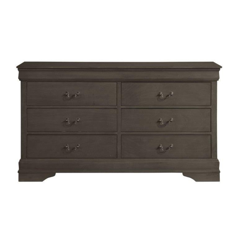 English Elm Dresser Six Drawer Louis Philippe Style with Okume Veneer and Antique Brass Handles B011P572592