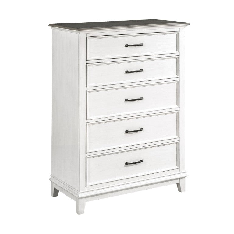 English Elm Chest of Drawers Farmhouse Five Drawer Oak Veneer Bedroom Storage Antique White B011P572636