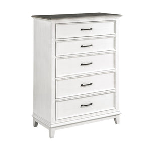 English Elm Chest of Drawers Farmhouse Five Drawer Oak Veneer Bedroom Storage Antique White B011P572636