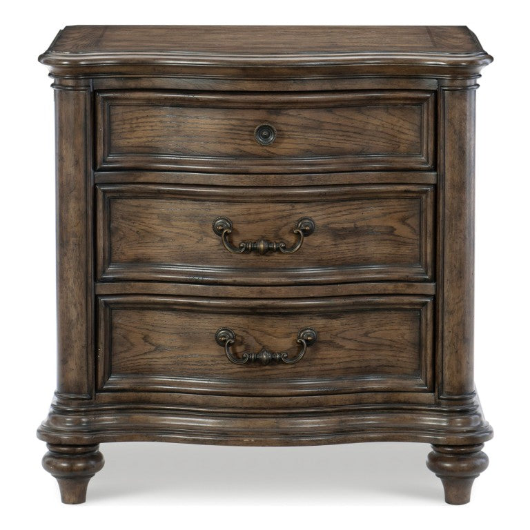 English Elm Nightstands Set of 2 Oak Veneer Traditional Bedroom Storage with Antiqued Hardware B011P572639