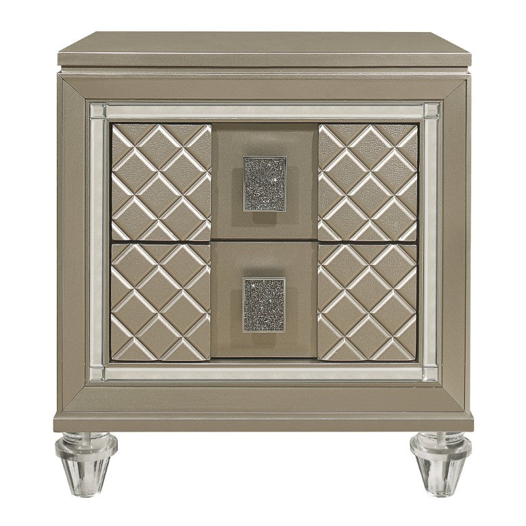 English Elm Nightstands Glam Bedroom Set of 2 with Mirrored Trim and Jeweled Chrome Pulls B011P572650