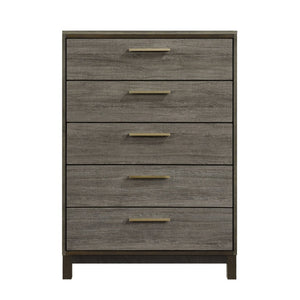 English Elm Chest of Five Drawers in Gray Veneer with Brass Pulls for Modern Bedroom B011P572654