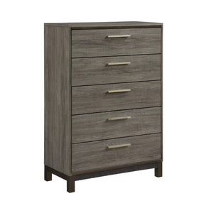 English Elm Chest of Five Drawers in Gray Veneer with Brass Pulls for Modern Bedroom B011P572654