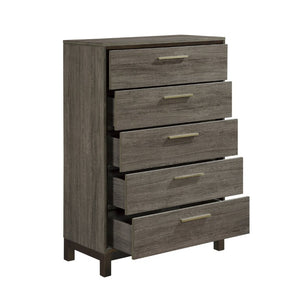English Elm Chest of Five Drawers in Gray Veneer with Brass Pulls for Modern Bedroom B011P572654