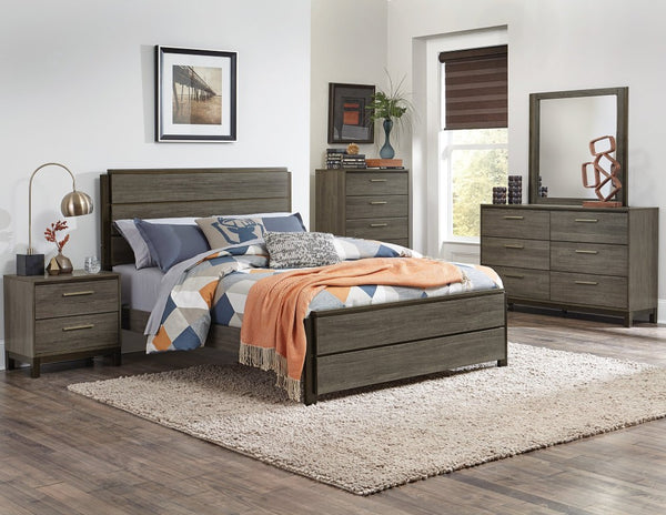 English Elm Chest of Five Drawers in Gray Veneer with Brass Pulls for Modern Bedroom B011P572654