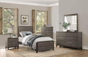 English Elm Chest of Five Drawers in Gray Veneer with Brass Pulls for Modern Bedroom B011P572654