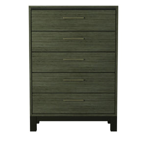 English Elm Chest of Five Drawers in Gray Veneer with Brass Pulls for Modern Bedroom B011P572654