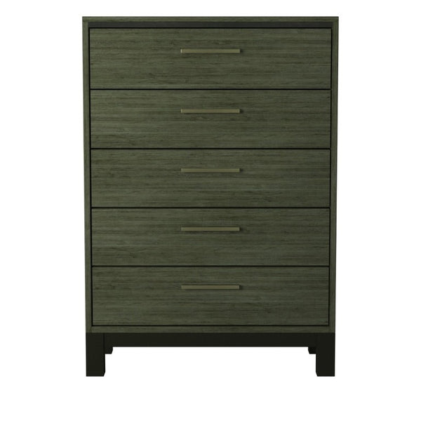 English Elm Chest of Five Drawers in Gray Veneer with Brass Pulls for Modern Bedroom B011P572654