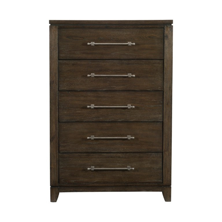 English Elm Chest of 5 Drawers Ash Veneer Engineered Wood Dark Finish Modern Bedroom Storage Dark Brown 36 L x 18 W x 54 H B011P572656