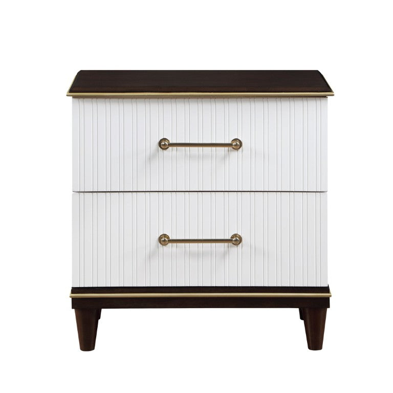 English Elm Nightstands Set of 2 Cherry Veneer Two Tone Contemporary Bedroom with Gold Hardware B011P572661