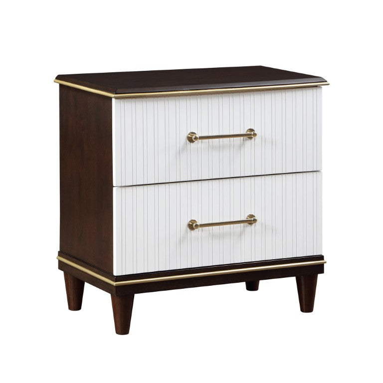 English Elm Nightstands Set of 2 Cherry Veneer Two Tone Contemporary Bedroom with Gold Hardware B011P572661