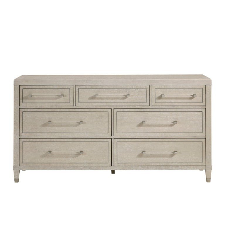 English Elm Dresser Seven Drawer Oak Veneer Bedroom Storage with Nickel Acrylic Hardware Modern Style B011P572664