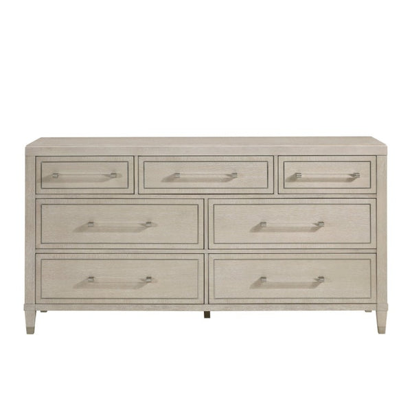 English Elm Dresser Seven Drawer Oak Veneer Bedroom Storage with Nickel Acrylic Hardware Modern Style B011P572664